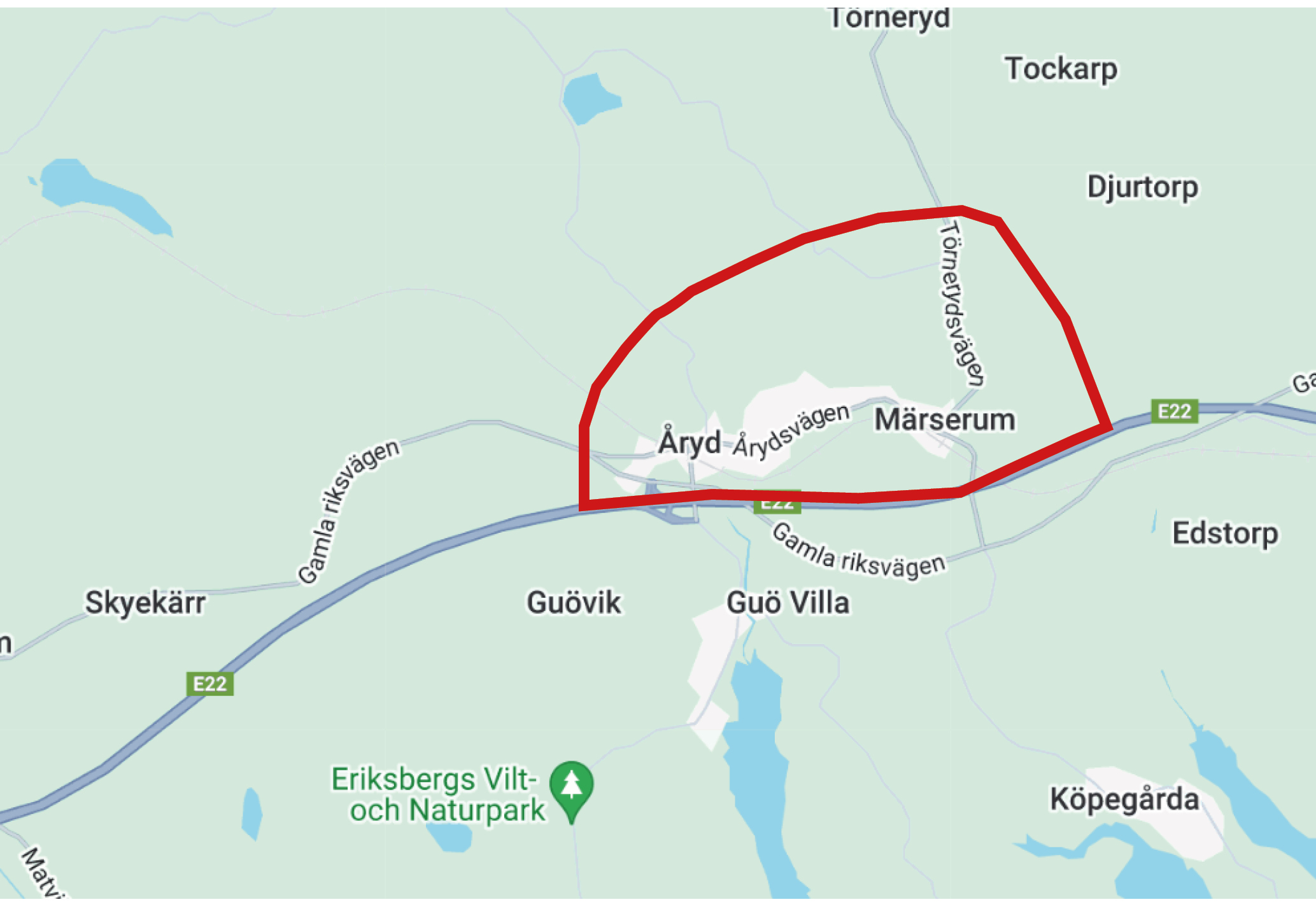 Karta över Åryd/Märserum som visar vilket område som berörs